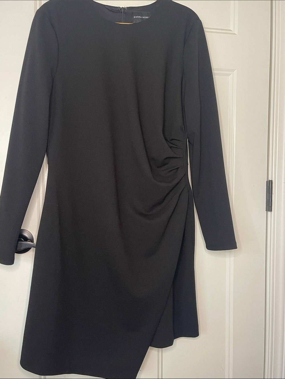 Donna Morgan Black Long-Sleeve Draped Sheath Dress